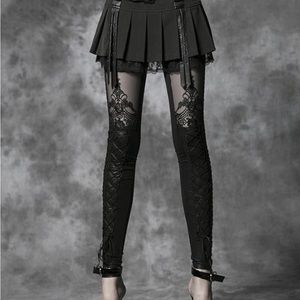 Black Faux Leather Leggings with lace pattern